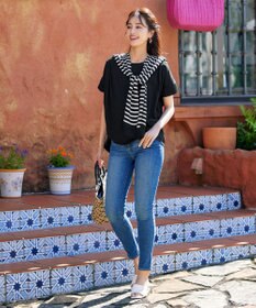 Tiaclasse 肩掛けボーダーフェイクカーデ