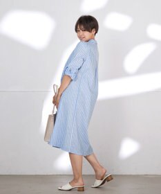 Tiaclasse 【洗える】 麻調Aラインシャツワンピース