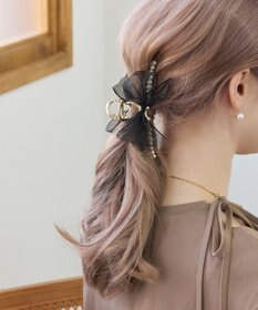 Phoebe オーガンジーリボンパールバンスクリップ