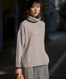 23区 【洗える】ウールカシミヤ コンビカラー オフタートル ニット ベージュ系