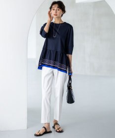 23区 【汗じみ防止加工】スカーフプリントコンビ ヘムデザイン チュニック