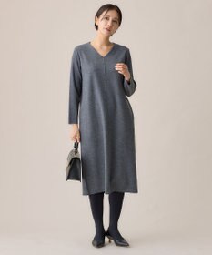 自由区 L ウールニットコンビジャージーVネック ワンピース