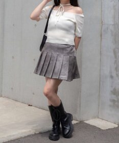 WEGO チョーカーリボン付きオフショルニット