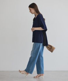 YECCA VECCA ギャザーデザイン配色シャツ