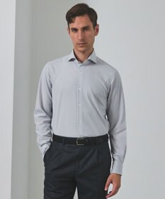 GOTAIRIKU 【シワになりにくい/ストレッチ/洗える】ウールライク シャツ_カッタウェイカラー スカイブルー系