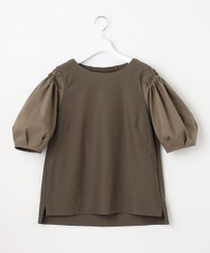 自由区 【洗える】コンビネーションシャーティング パフスリーブ カットソー