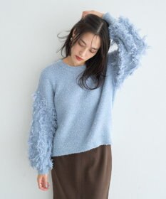 YECCA VECCA ラメフェザー袖フリンジニット