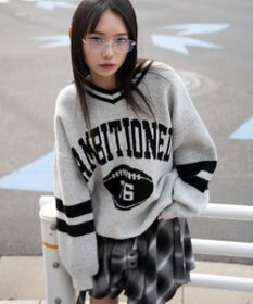 WEGO 【25年秋冬新作】フラッフィーVネックニットBIGプルオーバー