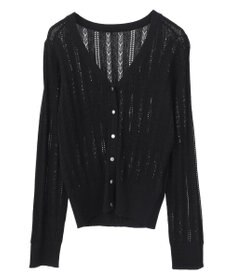 earth music&ecology シルバーボタン透かし編みニットカーディガン