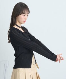 earth music&ecology シルバーボタン透かし編みニットカーディガン