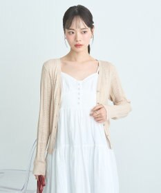 earth music&ecology シルバーボタン透かし編みニットカーディガン