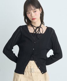 earth music&ecology シルバーボタン透かし編みニットカーディガン