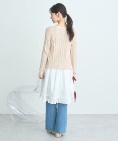 earth music&ecology シルバーボタン透かし編みニットカーディガン