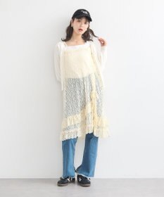 earth music&ecology シルバーボタン透かし編みニットカーディガン