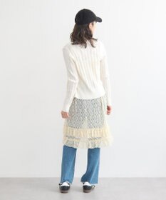 earth music&ecology シルバーボタン透かし編みニットカーディガン