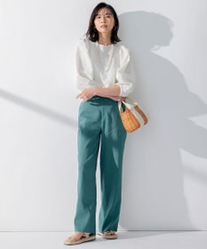 23区 【洗える】リネンレーヨンストレッチ ワイド パンツ