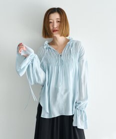 YECCA VECCA シャーリングギャザーリボンブラウス