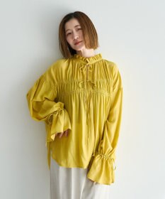 YECCA VECCA シャーリングギャザーリボンブラウス