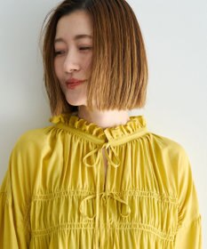 YECCA VECCA シャーリングギャザーリボンブラウス