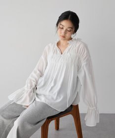 YECCA VECCA シャーリングギャザーリボンブラウス