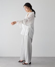 YECCA VECCA シャーリングギャザーリボンブラウス