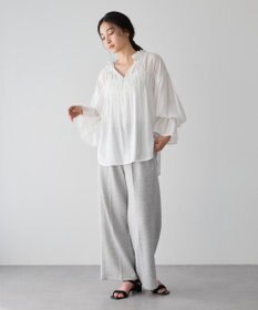 YECCA VECCA シャーリングギャザーリボンブラウス