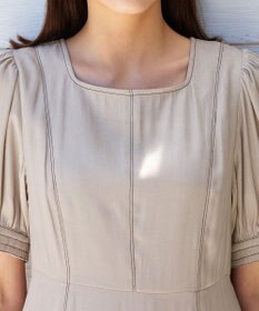 Tiaclasse 【洗える】パフスリーブ配色ステッチワンピース