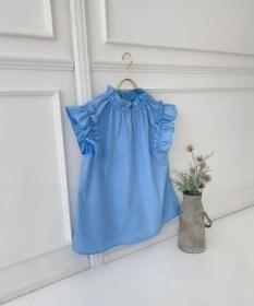 Feroux 【洗える】スタンドカラーフリルスリーブ ブラウス