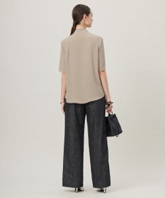 ICB L 【人気のため新色追加・接触冷感・UVケア・洗える】BackSatinAmunzen 5分袖配色ボウタイブラウス