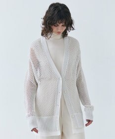 BEIGE， 【洗える】ALOE / コットンメッシュVネックミドル丈カーディガン