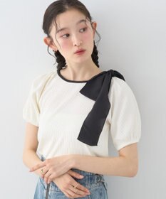 earth music&ecology アシメ肩リボンカットソー