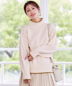 Tiaclasse 【洗える】かのこ編み配色ラインニットプルオーバー