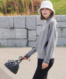 Tiaclasse 【洗える】かのこ編み配色ラインニットプルオーバー