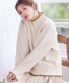 Tiaclasse 【洗える】かのこ編み配色ラインニットプルオーバー