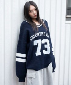 WEGO 【25年秋冬新作】フラッフィーVネックニットBIGプルオーバー
