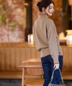 Tiaclasse 【洗える】かのこ編み配色ラインニットプルオーバー