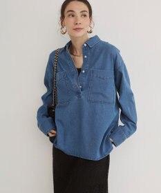 WEGO 【ANGIE VINTAGE】襟が選べる デニム プルオーバー シャツ（バンドカラー/レギュラー）