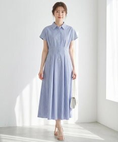 Feroux 【洗える】パールボタンストライプ シャツワンピース