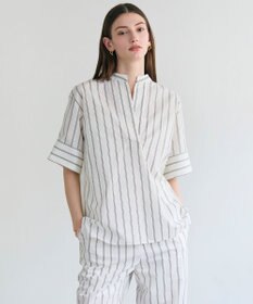 BEIGE， QUARTZ / 異素材コンビ ストライプシャツ