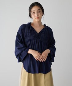 YECCA VECCA シャーリングギャザーリボンブラウス