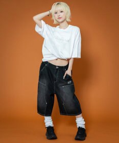 WEGO 【ユニセックス着用ITEM】ダブルニーロゴデニムショーツ