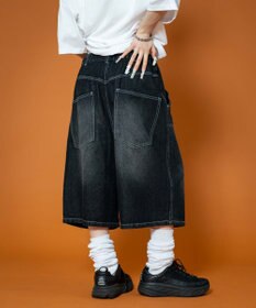 WEGO 【ユニセックス着用ITEM】ダブルニーロゴデニムショーツ