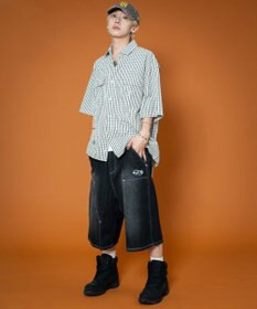 WEGO 【ユニセックス着用ITEM】ダブルニーロゴデニムショーツ