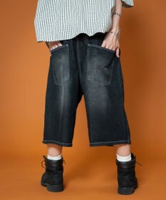 WEGO 【ユニセックス着用ITEM】ダブルニーロゴデニムショーツ