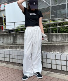 WEGO 【ウエストゴム】ラインリボンデザインナイロンバンツ