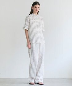 BEIGE， QUARTZ / 異素材コンビ ストライプシャツ