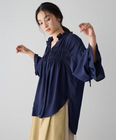 YECCA VECCA シャーリングギャザーリボンブラウス