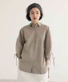 Green Parks イージーケア袖シャーリングシャツ