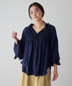 YECCA VECCA シャーリングギャザーリボンブラウス