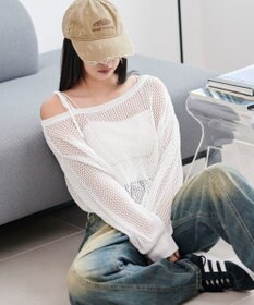 WEGO 2WAYオフショルメッシュニット